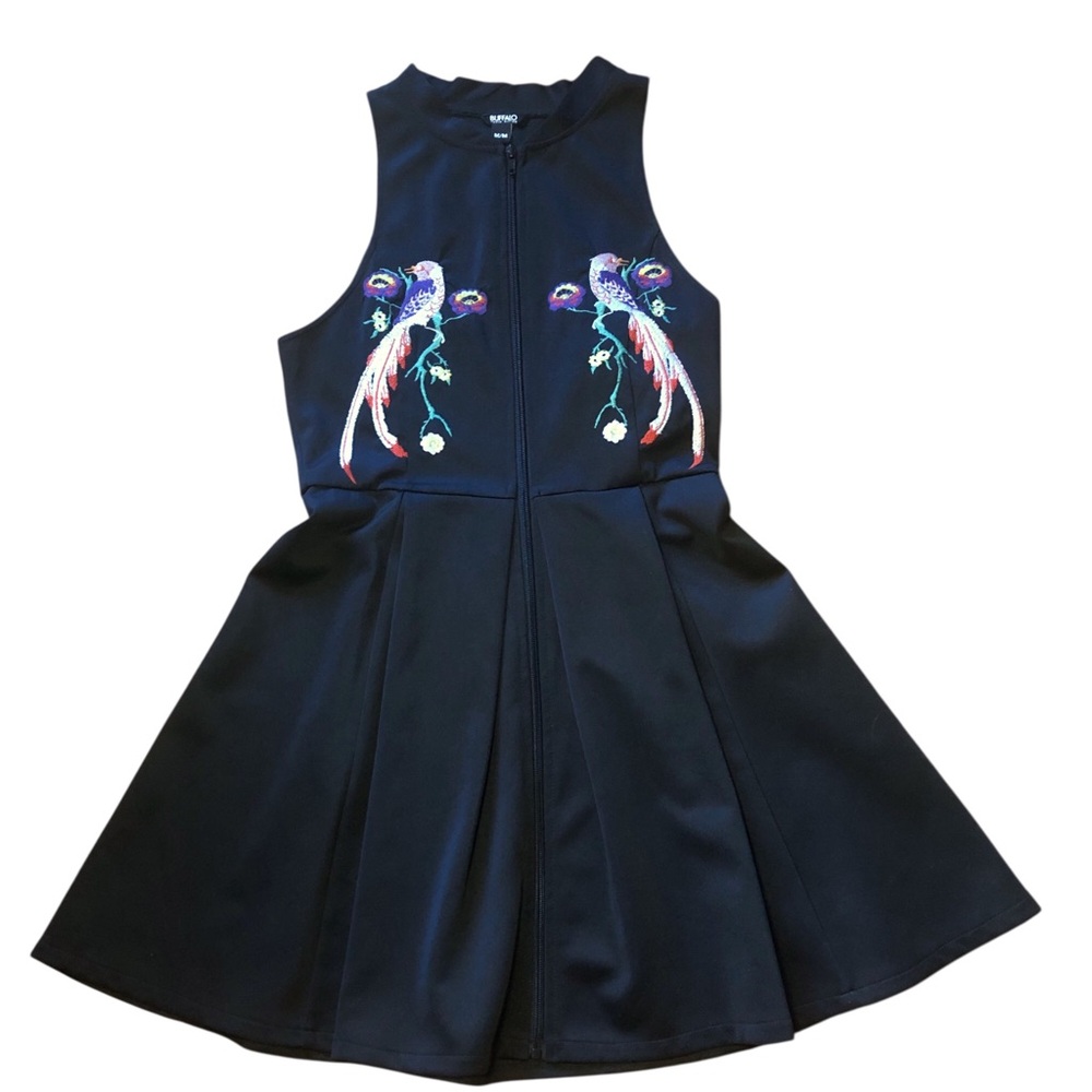 BUFFALO DAVID BITTON neoprene embroidered floral peacock dress